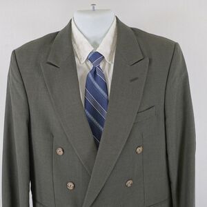 Savile Row Wool Double Breasted Peak Lapel Blazer Green Check‎ 40L